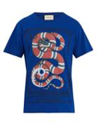 Matchesfashion.com Gucci - Snake Print Cotton Jersey T Shirt - Mens - Blue Multi