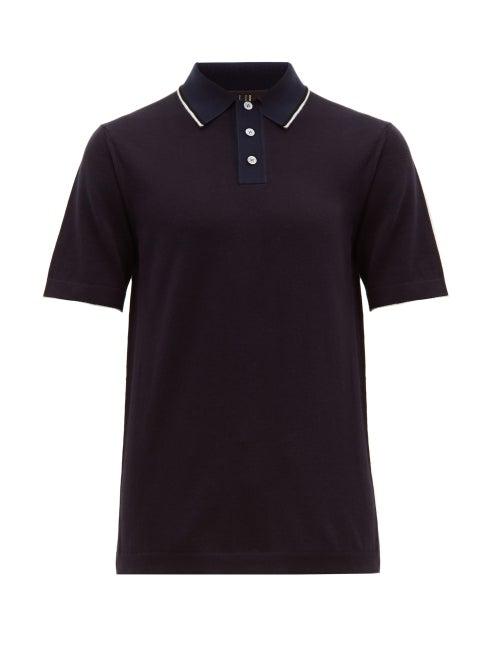 Matchesfashion.com Dunhill - Tipped Silk Collar Cotton Polo Shirt - Mens - Navy