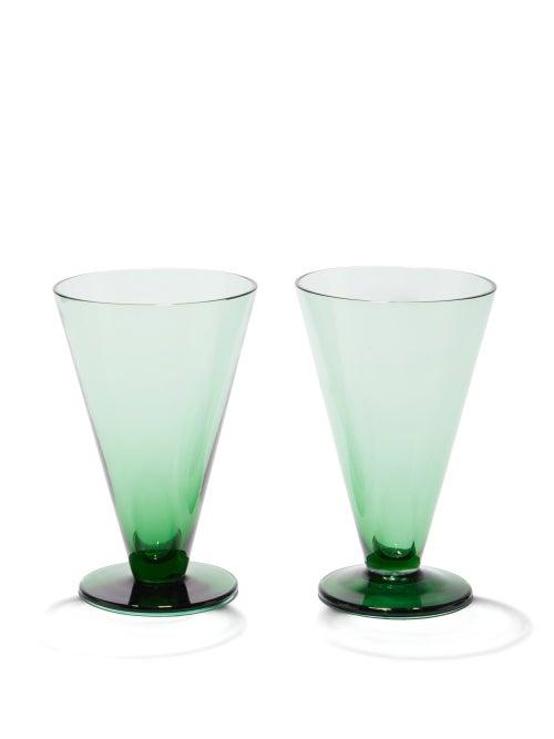 Emporio Sirenuse - Set Of Two Aria Wine Glasses - Dark Green