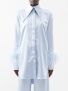 16arlington - Feather-trim Satin Shirt - Womens - Light Blue