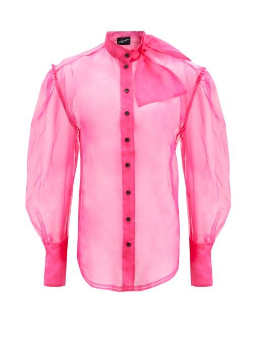 Matchesfashion.com Elzinga - Neck-tie Silk-organza Blouse - Womens - Pink