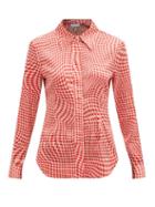 Matchesfashion.com Ganni - Houndstooth-print Silk-blend Shirt - Womens - Red White