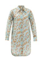 Ladies Lingerie Galanthya - Emily Floral-print Cotton-muslin Shirt Dress - Womens - Blue Print