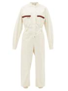Matchesfashion.com Gucci - Le Rose Di Eliogabalo Web-stripe Cotton Jumpsuit - Womens - Ivory Multi