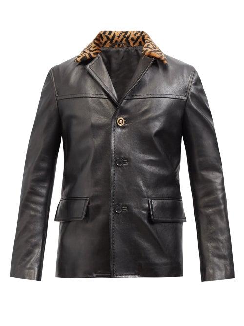 Versace - La Greca-collar Leather Jacket - Mens - Black