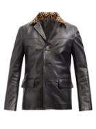 Versace - La Greca-collar Leather Jacket - Mens - Black