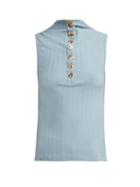 Matchesfashion.com Albus Lumen - Rida Shell Button Cotton Blend Top - Womens - Blue