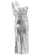 Matchesfashion.com The Attico - Asymmetric Metallic Midi Dress - Womens - Silver