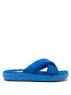 Ladies Shoes Ancient Greek Sandals - Thais Crossover-strap Terry Slides - Womens - Blue