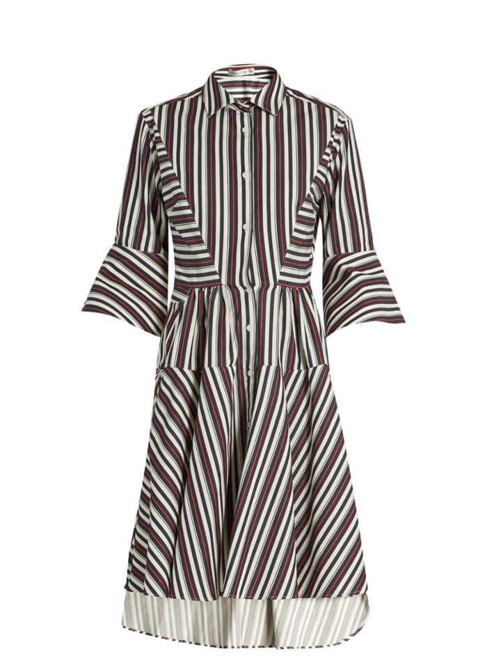 Palmer/harding Flounce-sleeve Striped Cotton-blend Shirtdress
