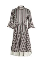 Palmer/harding Flounce-sleeve Striped Cotton-blend Shirtdress
