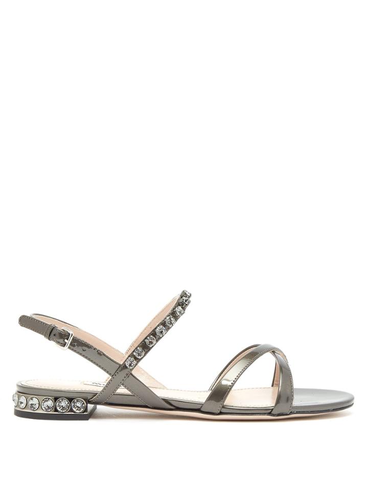 Miu Miu Crystal-embellished Patent Leather Sandals