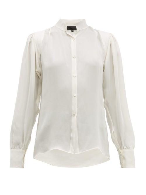 Matchesfashion.com Nili Lotan - Lorena Quilted Panel Silk Blouse - Womens - Ivory
