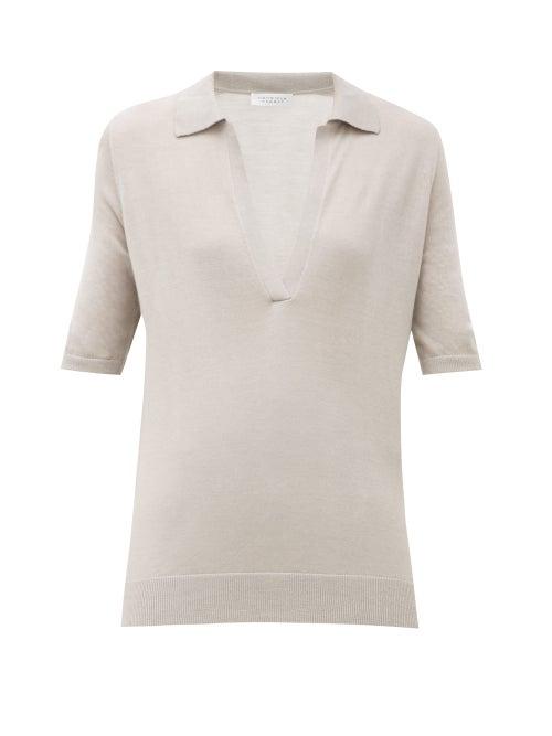 Matchesfashion.com Gabriela Hearst - Frank Jaipur Cashmere-blend Polo Top - Womens - Light Grey