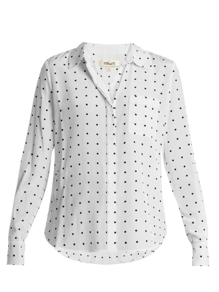 Diane Von Furstenberg Arbor Dot-print Point-collar Silk Shirt