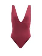 Matchesfashion.com Haight - Raquel V-neck Jersey Swimsuit - Womens - Burgundy