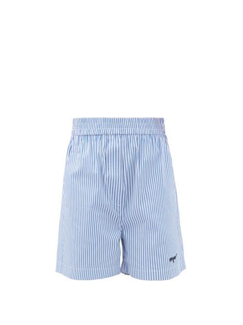 Matchesfashion.com Msgm - Elasticated-waist Striped Cotton-blend Shorts - Womens - Blue Stripe