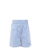 Matchesfashion.com Msgm - Elasticated-waist Striped Cotton-blend Shorts - Womens - Blue Stripe