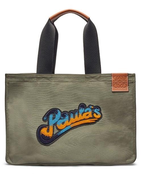 Matchesfashion.com Loewe Paula's Ibiza - Paula-beaded Large Canvas Tote Bag - Womens - Khaki Multi