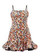 Agua By Agua Bendita - Tumbao Floral-print Frilled Hem Linen Mini Dress - Womens - Red Print