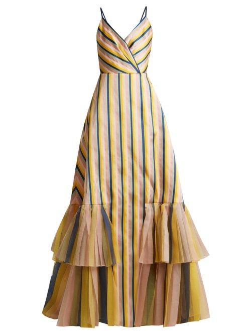 Matchesfashion.com Carolina Herrera - V Neck Striped Gown - Womens - Multi