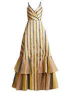Matchesfashion.com Carolina Herrera - V Neck Striped Gown - Womens - Multi