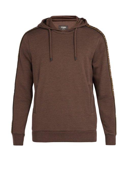 Matchesfashion.com Fendi - Logo Jacquard Tape Hooded Sweatshirt - Mens - Brown