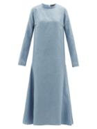 Matchesfashion.com Albus Lumen - Tula Long-sleeved Linen Midi Dress - Womens - Blue