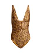 Matchesfashion.com Zimmermann - Juniper Button Front Swimsuit - Womens - Gold Multi