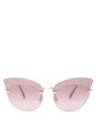 Matchesfashion.com Miu Miu - Glitter Embellished Cat Eye Sunglasses - Womens - Pink