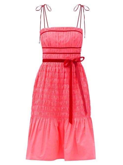Matchesfashion.com Molly Goddard - Joyce Velvet-trimmed Shirred-taffeta Dress - Womens - Pink