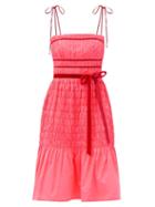 Matchesfashion.com Molly Goddard - Joyce Velvet-trimmed Shirred-taffeta Dress - Womens - Pink