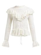 Matchesfashion.com Zimmermann - Allia Ruffle Trim Crochet Top - Womens - White