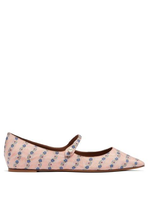 Matchesfashion.com Tabitha Simmons - Hermione Floral Jacquard Mary Jane Flats - Womens - Light Pink