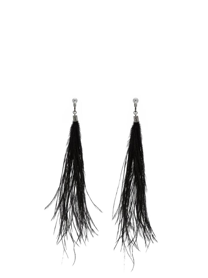 Saint Laurent Long Ostrich-feathered Earrings