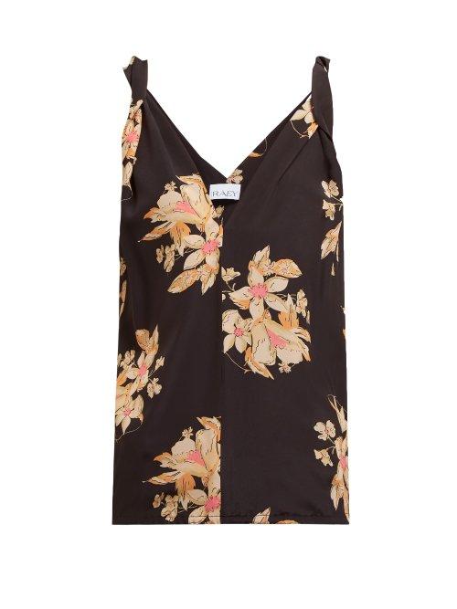 Matchesfashion.com Raey - Twist Strap Vintage Floral Print Silk Cami Top - Womens - Black Print