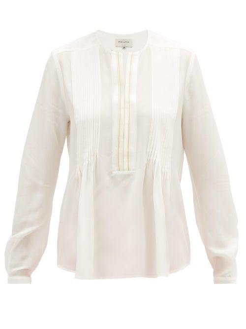 Matchesfashion.com Zeus + Dione - Phoebe Metallic-trim Silk Crepe De Chine Blouse - Womens - Ivory
