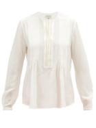 Matchesfashion.com Zeus + Dione - Phoebe Metallic-trim Silk Crepe De Chine Blouse - Womens - Ivory