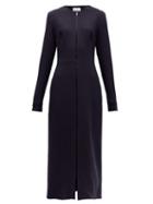 Matchesfashion.com Raey - Zip Front Wool Crepe Midi Dress - Womens - Navy
