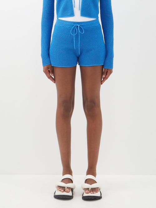 Frame - Drawstring Crochet Shorts - Womens - Blue