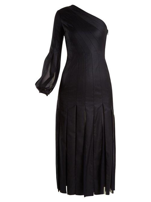 Matchesfashion.com Gabriela Hearst - Ruth Pleated One Shoulder Wool Dress - Womens - Dark Navy