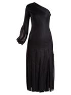 Matchesfashion.com Gabriela Hearst - Ruth Pleated One Shoulder Wool Dress - Womens - Dark Navy