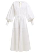 Matchesfashion.com Lee Mathews - Elsie Balloon Sleeve Cotton Blend Dress - Womens - White