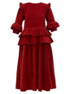 Matchesfashion.com Story Mfg - Tulsi Ruffled Cotton Corduroy Midi Dress - Womens - Red Multi