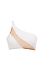 Matchesfashion.com Norma Kamali - Snake Asymmetric Mesh-panel Bikini Top - Womens - White