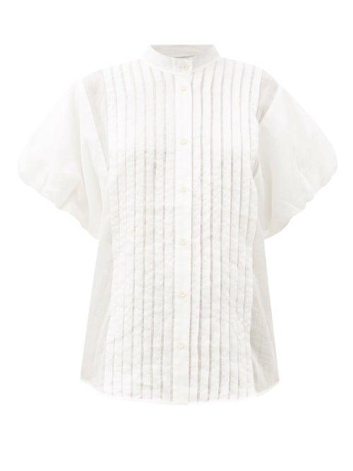 Matchesfashion.com Lee Mathews - Quinn Puff-sleeve Pleated Voile Top - Womens - Ivory