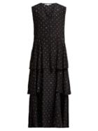 Matchesfashion.com Stella Mccartney - Dot Print Tiered Silk Dress - Womens - Navy Multi