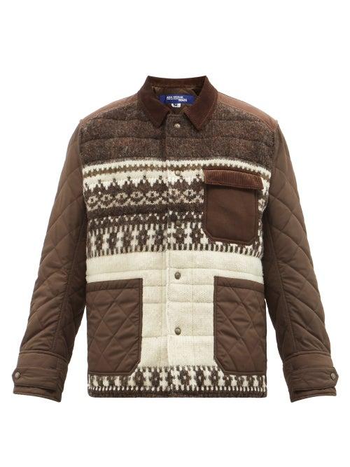 Junya Watanabe - Diamond-quilted Fair Isle-jacquard Wool Jacket - Mens - Brown