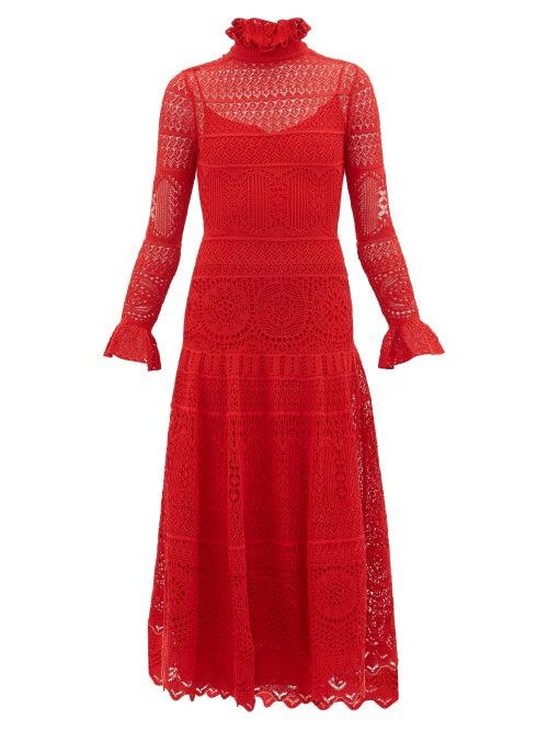 Matchesfashion.com Alexander Mcqueen - Crocheted Lace Panelled Midi Dress - Womens - Red