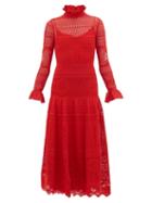 Matchesfashion.com Alexander Mcqueen - Crocheted Lace Panelled Midi Dress - Womens - Red